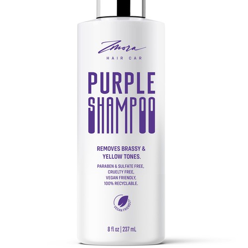 Purple label with the title 'Product label design for a new line of shampoo products'