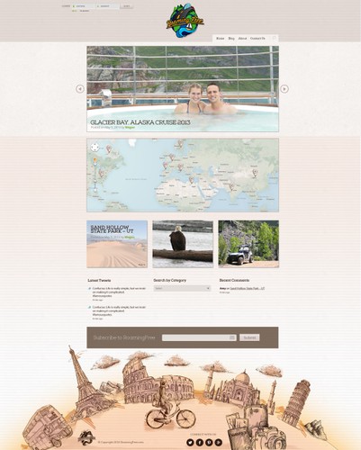 Hand-drawn website with the title 'Web Design - World Travel Blog'