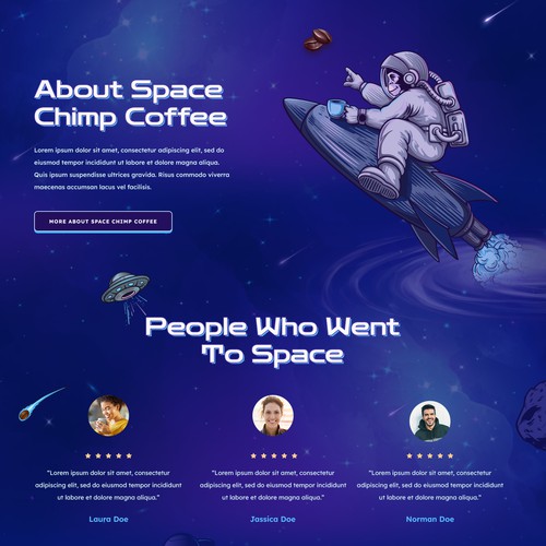 Development website with the title 'Space Chimp Coffee Shopify Website'