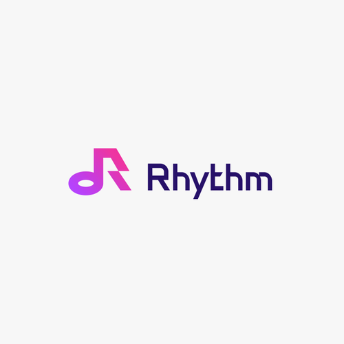 Gradient brand with the title 'R Letter mark Combined with Music note'