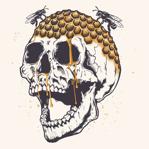 Skull design with the title 'Hive minded t-shirt'