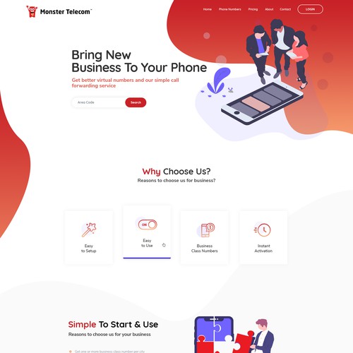 Red and orange design with the title 'Phone Monster Homepage'
