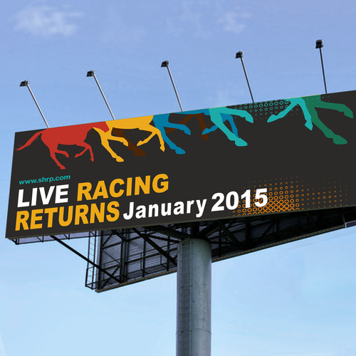 Artist design with the title 'Create a new billboard look for Sam Houston Race Park and aim for the winner's circle.'