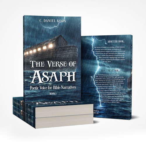 Poetry book cover with the title 'Dramatic cover proposal for a Biblical retelling'