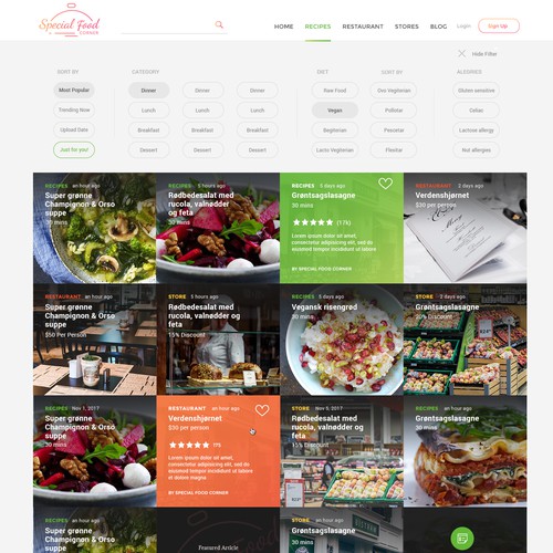 Food website with the title 'Minimalistic and intutiive website for Special Food Corner'