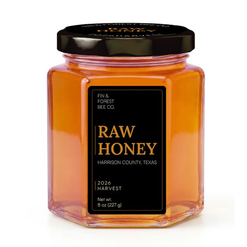 Honey label with the title 'Modern black and gold label for honey'