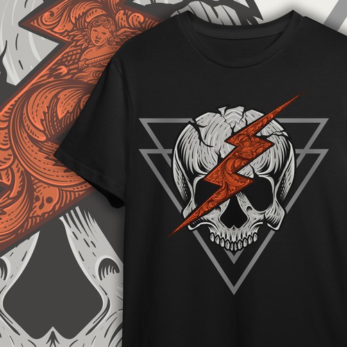 Engraving t-shirt with the title 'Lighting skull'