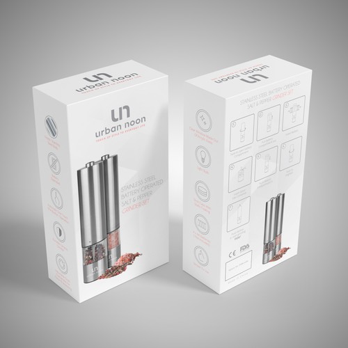 White packaging with the title 'Packaging design for URBAN NOON'
