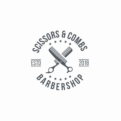 Barber design with the title 'Dual meaning logo of Scissors and Comb'