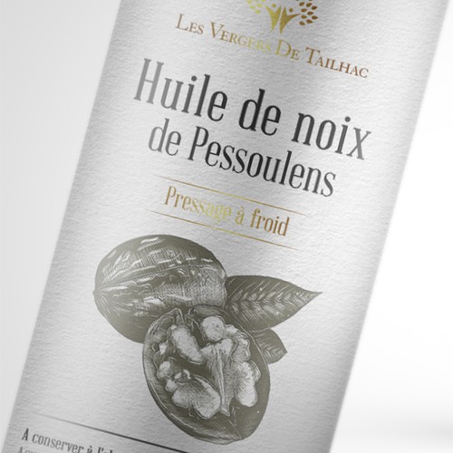 Oil label with the title 'Huile de Noix | French Walnut Oil'