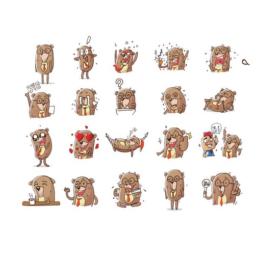 Stamp design with the title 'Bear emoticons '