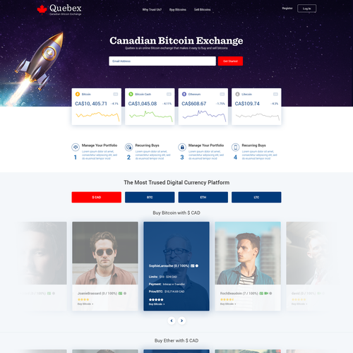 Bitcoin website with the title 'Canadian Bitcoin Exchange Redesign (Quebex)'