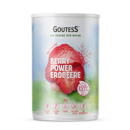 Frozen food packaging with the title 'Packaging design for crunchy fruit snacks'