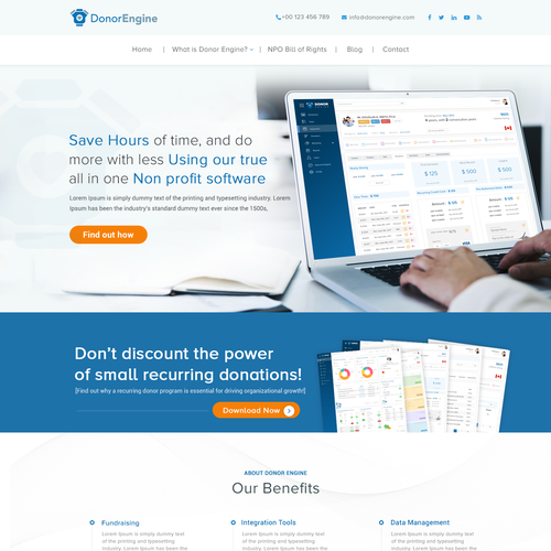 Responsive design with the title 'Donor Engine - Website Design'