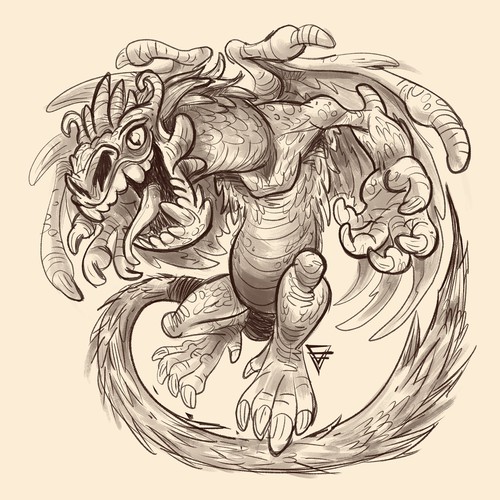 Stylish artwork with the title 'Dragon for Kids Sketch'