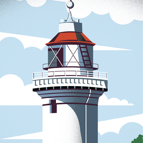 Simple artwork with the title 'Danish Light Tower called Helgenæs illustration'