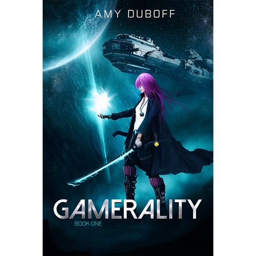 Cyberpunk design with the title 'Sci-fi book cover design'