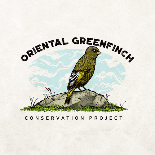 Line drawing logo with the title 'Oriental Greenfinch'