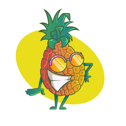 Pineapple design with the title 'Cool and Happy Pineapple cartoon'