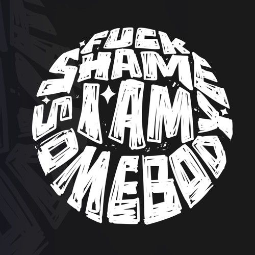 Design with the title 'Minimal typography for shame-resilience apparel brand'