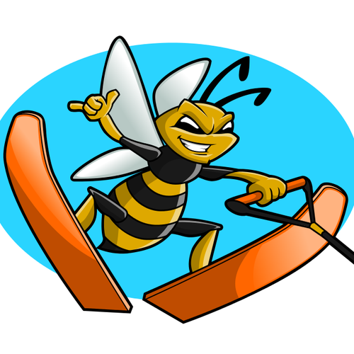 Bee illustration with the title 'Skiing Bee'