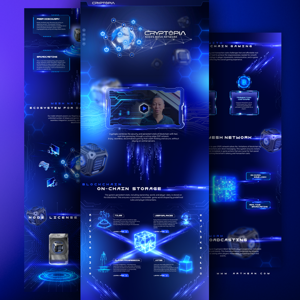 Futuristic website with the title 'Crypto custom website design + professional animation work'