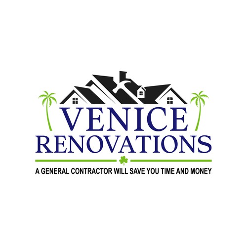Construction company logo with the title 'Venice Renovations – Modern Logo Design for Florida Home Remodeling Company'
