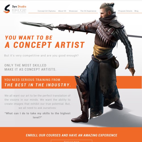 Orange website with the title 'Web design for art school'