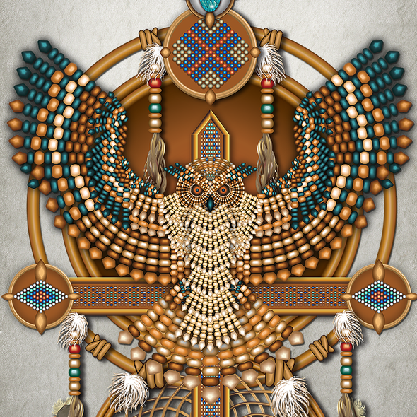 American Indian design with the title 'Native American Owl Canvas'