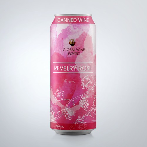 Pink label with the title 'Canned wine packaging'