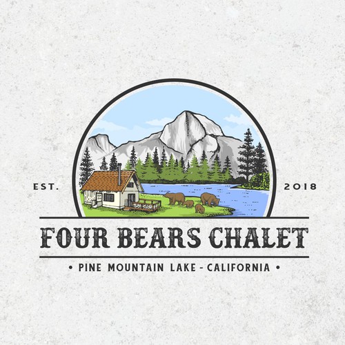 Traveling design with the title 'Four Bears Chalet'