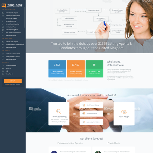 Redesigned website with the title 'Uktenantdata homepage redesign'