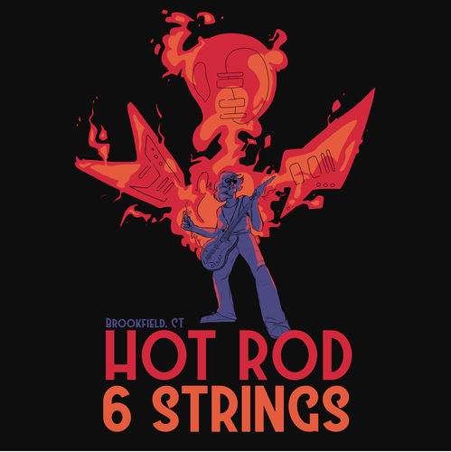 Cool t-shirt with the title 'Hot Rod 6 Strings'