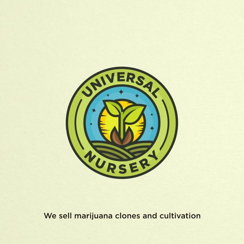 Universal design with the title 'Fun colorful Logo for Universal Nursery, a cannabis clones and cultivation company'