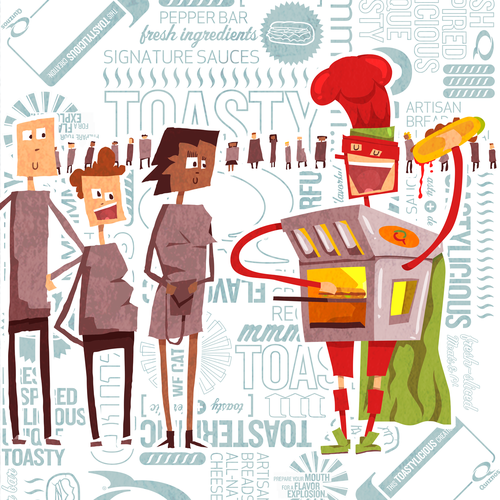 Calendar illustration with the title 'Quiznos Calendar Superhero'