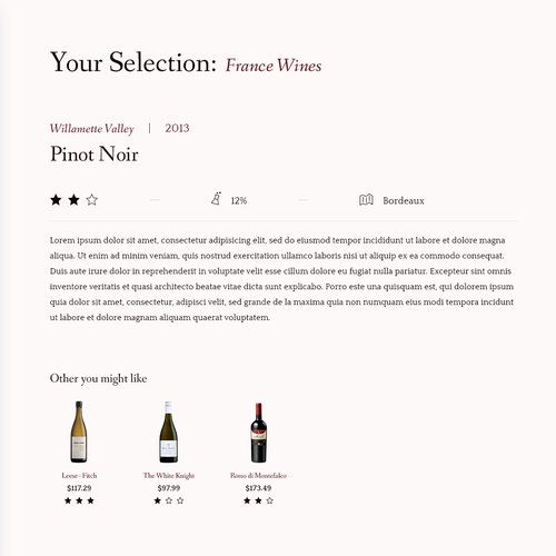 Wine website with the title 'Find perfect wine'