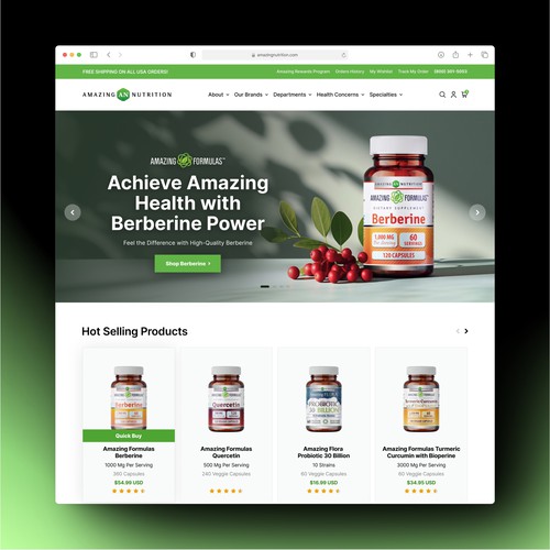 Pharmaceutical website with the title 'Amazing Nutrition E-commerce Homepage'