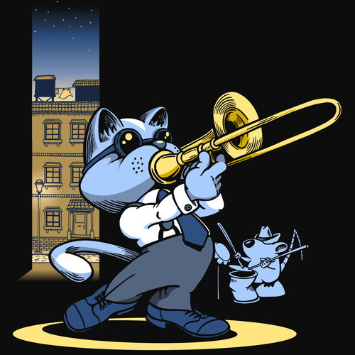 Cat t-shirt with the title 'Jazz Trombone Cat'