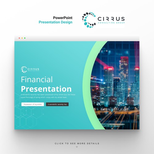 Keynote design with the title 'Financial Startup Template'