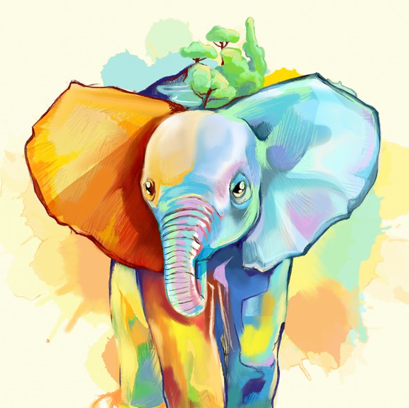 Oil painting design with the title 'Elephant Art'