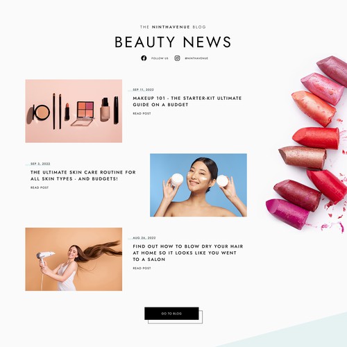Blog website with the title 'Homepage design for beauty brand'