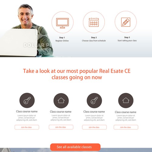 Orange website with the title 'Landing page for a new real estate school.'
