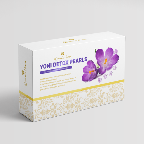 Purple packaging with the title 'Beautiful Design for Feminine Care Products contest entry'