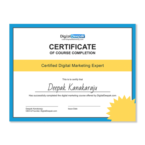 Certificate design with the title 'Online Course Completion Certificate'