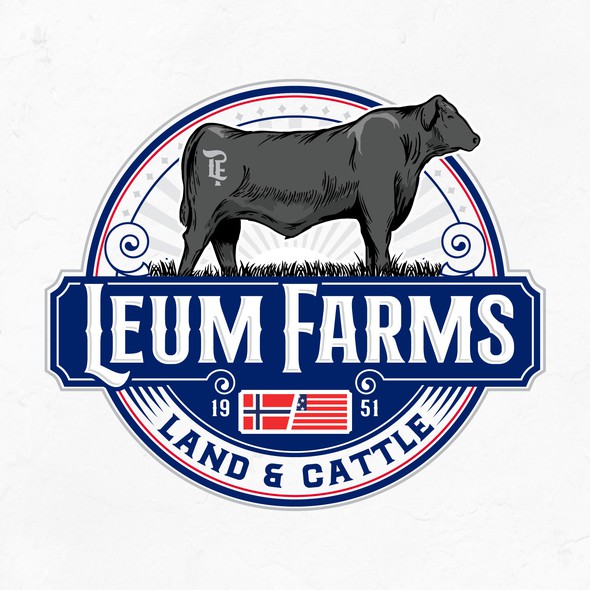 Cattle design with the title 'Powerful logo illuminating a long history of owning land and raising cattle'