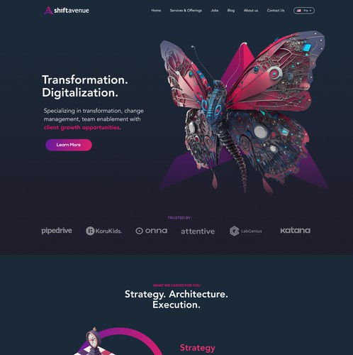 Vibrant website with the title 'Web design for ShiftAvenue.'