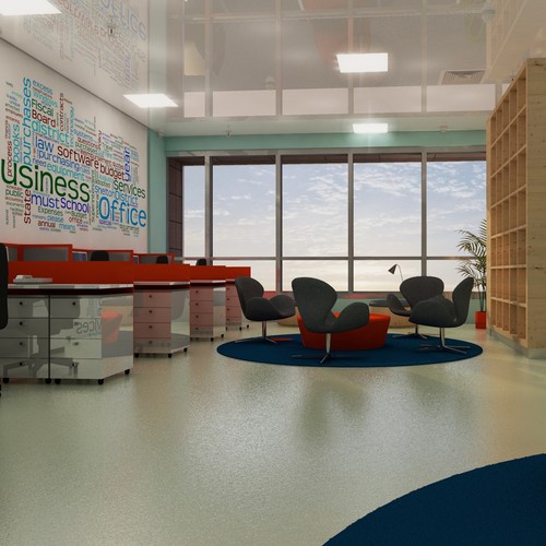 Office space design with the title 'Industrial/Office building Interior'