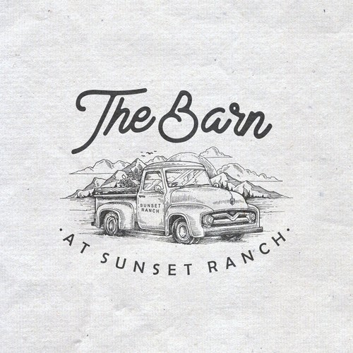 Rustic brand with the title 'Vintage engraved drawing logo for The Barn'