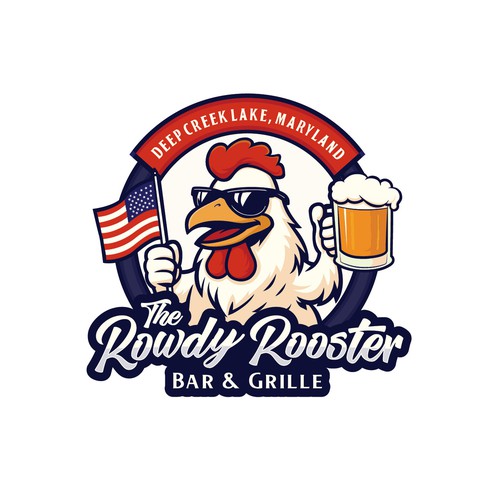 American flag design with the title 'The Rowdy Rooster Bar & Grille'