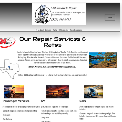 SEO design with the title 'I-10 Roadside Repair Services Website'
